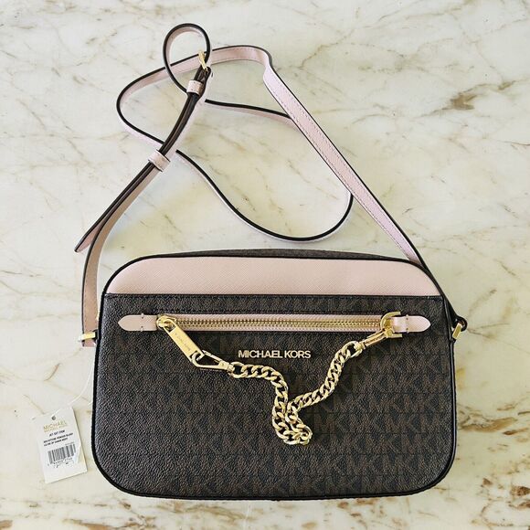 MICHAEL KORS Jet Set Item Powder Blush Leather East West Zip Chain Crossbody Bag - Picture 1 of 12